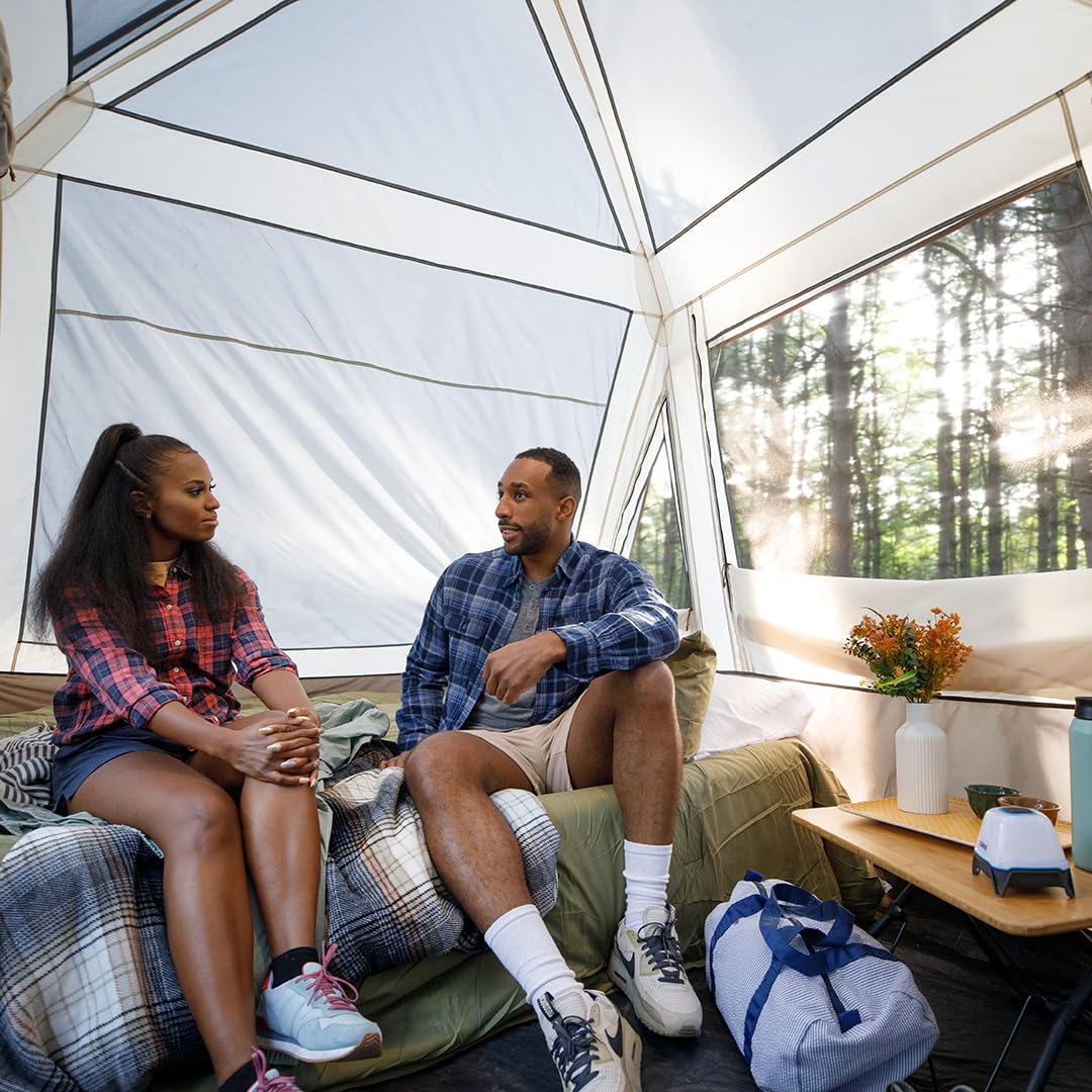 CORE 6 Person Instant Cabin Tent with LED Lights | Large Family Lighted Pop Up Tent with Carry Bag for Camping, Glamping, and Backyard Adventures | Included Storage Pockets for Camp Accessories