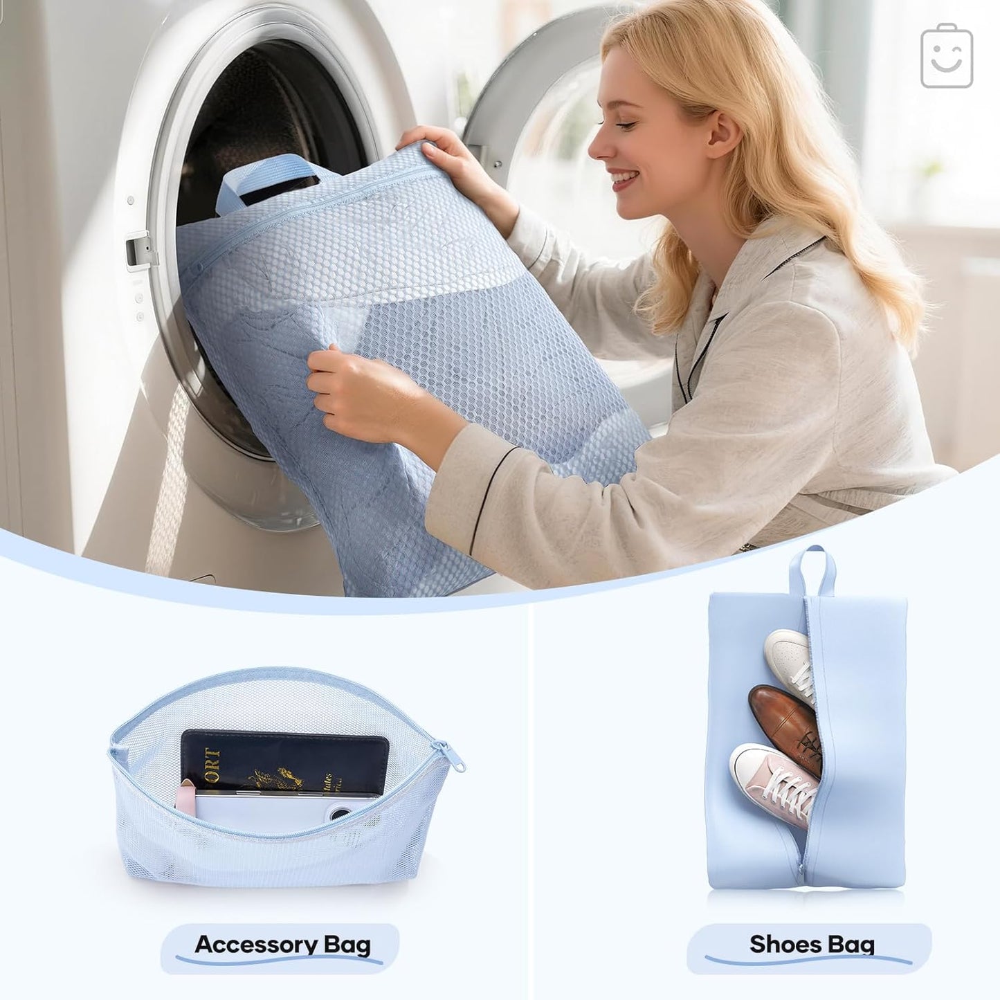 Veken Compression Packing Cubes - Durable Travel Organizer Set for Luggage | Large Light Blue Bags