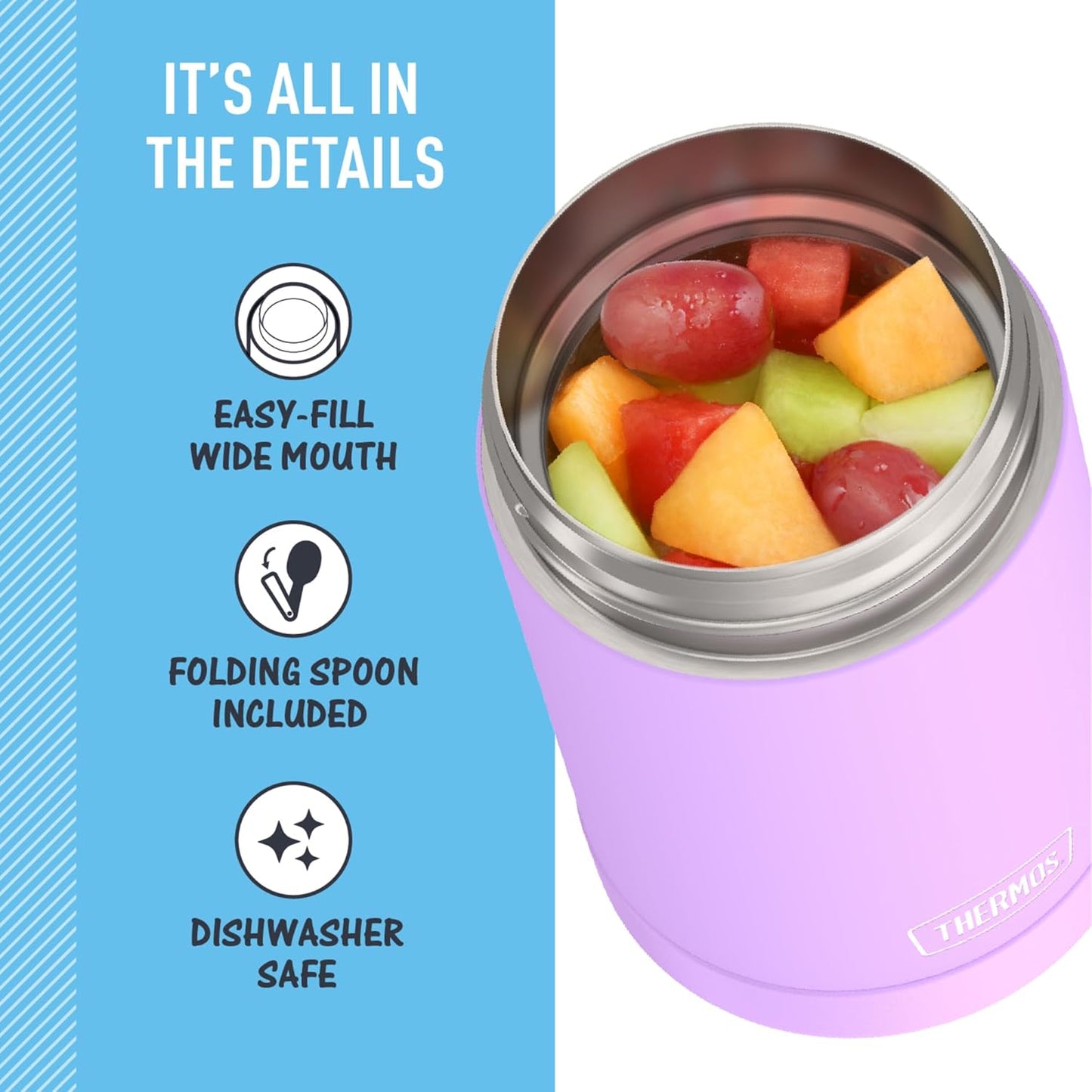 THERMOS FUNTAINER 16 Ounce Vacuum Insulated Food Jar - Stainless Steel with Folding Spoon | Neon Purple