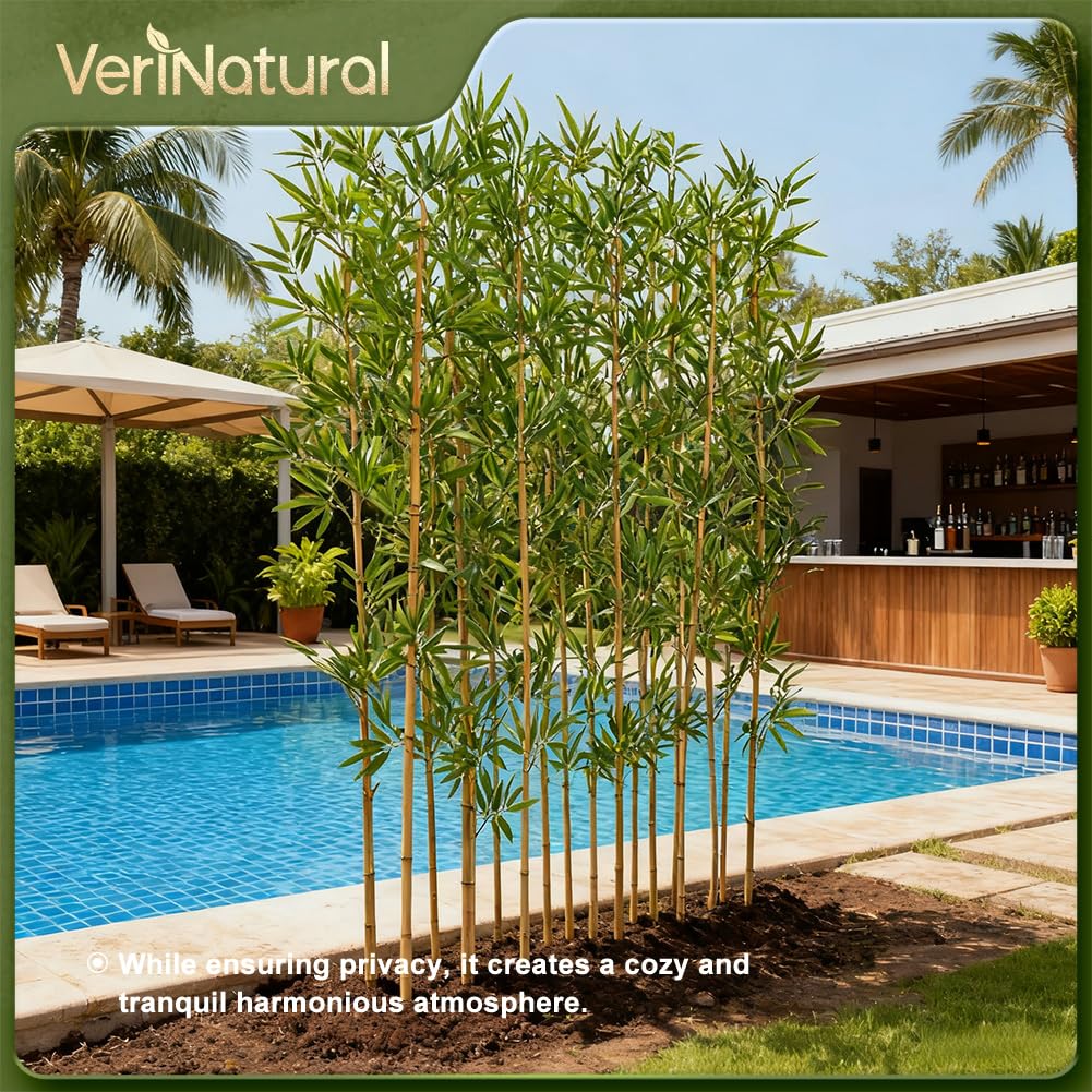 Artificial Bamboo Plant 7Ft Privacy Fence Screen - Real Bamboo Poles & UV-Resistant Faux Leaves for Indoor Outdoor, Fake Plants for Garden, Patio - Balcony Privacy Cover,Decorative Fencing 24Pcs,VN144