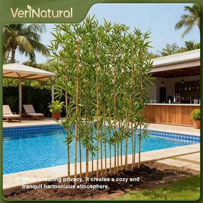 Artificial Bamboo Plant 7Ft Privacy Fence Screen - Real Bamboo Poles & UV-Resistant Faux Leaves for Indoor Outdoor, Fake Plants for Garden, Patio - Balcony Privacy Cover,Decorative Fencing 24Pcs,VN144