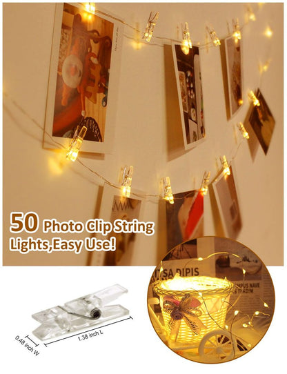 Photo Clip String Lights with Remote, 33FT 100 LED Battery Operated String Lights, Waterproof Copper Wire Starry Lights with 50 Clear Clips, Powered Fairy Lights for Teen Girl Gifts Bedroom 8 Modes