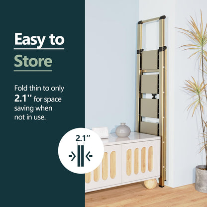 WOA WOA 5 Step Ladder for 10 Feet High Ceiling, Lightweight Foldable Ladder with Non-Slip Wide Pedals, Step Stool with Safe Handrail, Space Saving for Home, Kitchen, Indoor & Outdoor 300lbs - Gold