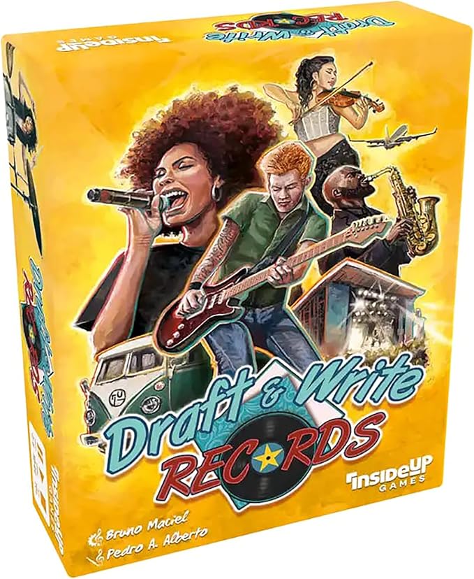 Inside Up Games Draft &amp Write Records | Music Board Game Card Drafting | Draft Your Band Tour The World Top The Charts | for 1 to 6 Players | for Ages 10 and Up | 30-40 Minute Playtime