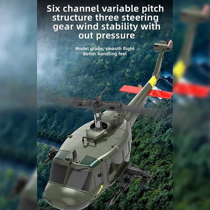 C032 UH-1 Huey RC Helicopter for Adults - 1/48 Scale 2.4G 6CH Flybarless Remote Control Helicopter Model 3D Stunt Flight &amp High-Precision RC Airplane (Yellow-Blue(1 Battery))
