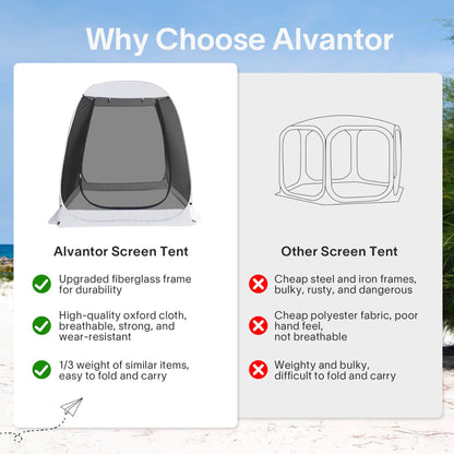 Alvantor 6'x 6' Pop Up Screen House Tent, Instant Outdoor Gazebo with Mosquito Netting & UPF 50+ Sun Protection, Portable Canopy Shelter for Patio, Backyard, Camping (Fits 2-3 Adults),Gray