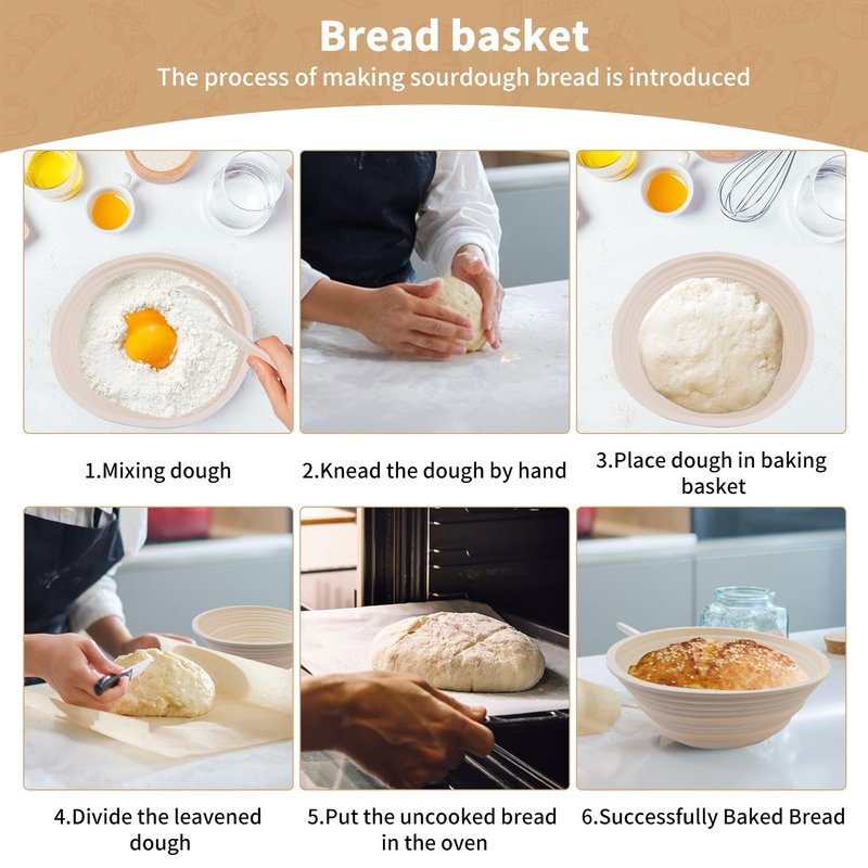 2Pcs Silicone Banneton Bread Proofing Baskets, 10" Oval & 9" Round Foldable Non-Stick Dough Proofing Bowl Containers-BPA Free, Optimum Sourdough Bread Baking Supplies(Beige)