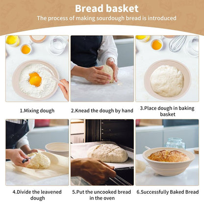 2Pcs Silicone Banneton Bread Proofing Baskets, 10" Oval & 9" Round Foldable Non-Stick Dough Proofing Bowl Containers-BPA Free, Optimum Sourdough Bread Baking Supplies(Beige)