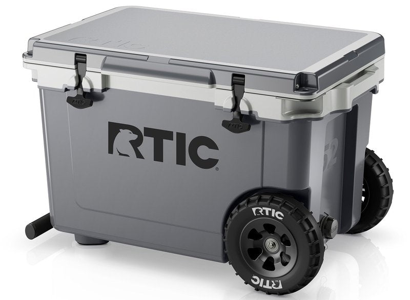 RTIC 52 Quart Ultra-Light Wheeled Hard Cooler Insulated Portable Ice Chest Box for Beach, Drink, Camping, Picnic, Fishing, Boat, Barbecue, 30% Lighter Than Rotomolded Coolers, Dark Grey & Cool Grey