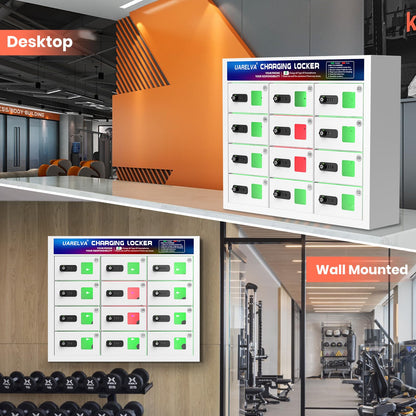 UARELVA Metal Locker 12 Slots Storage Cabinet with Password Lock | Cell Phone Charging Station Locker | White Steel Storage Lockers for Employees,Schools,Hotel,Library,Gym