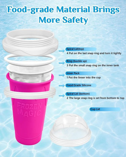 DIY Magic Slushy Maker Cup - Portable Double Layer Silica Slushie Cup with Lid & Straw - Pink