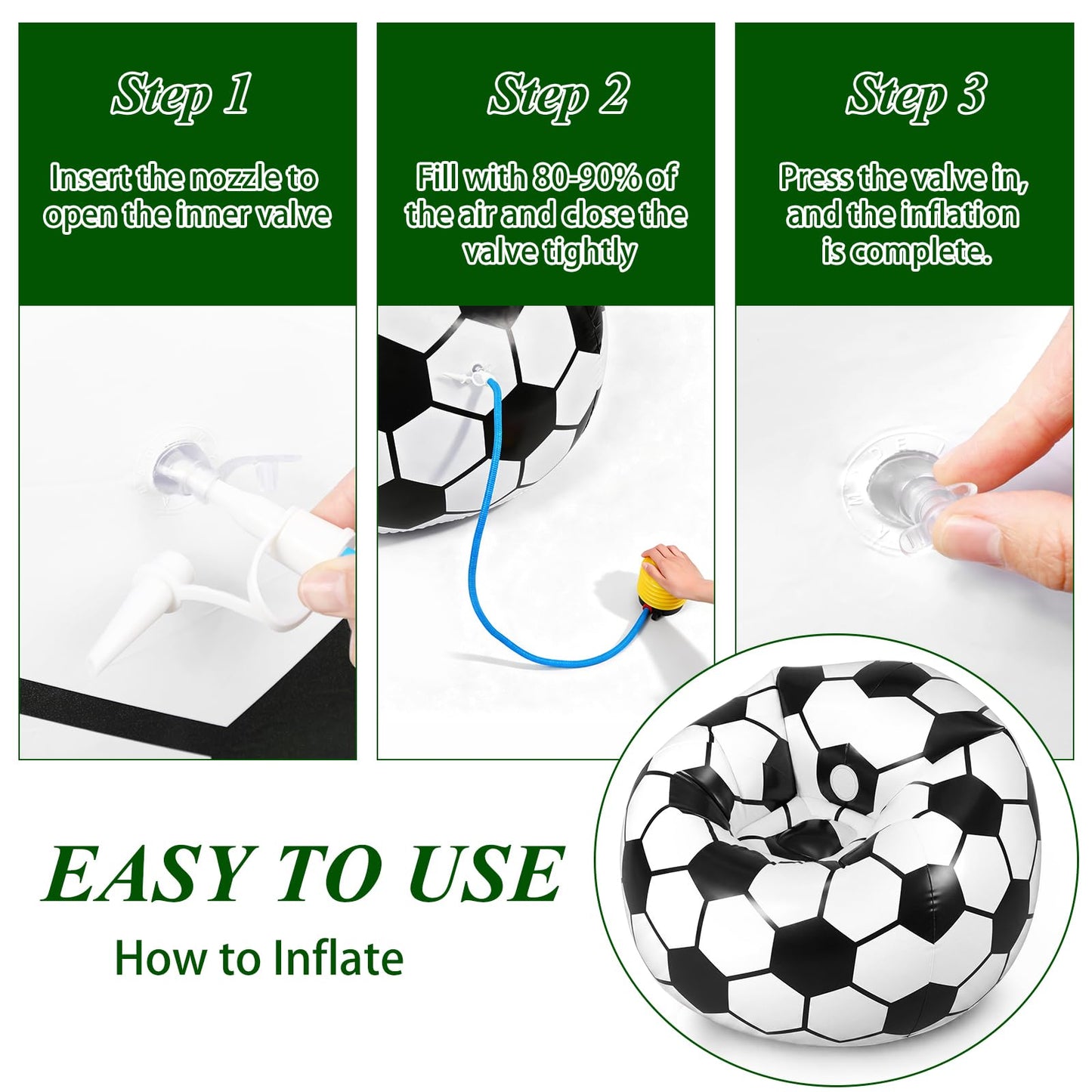 Anglechic 6 Pack Inflatable Soccer Bean Bag Chair 41 Inch Blow up Soccer Sofa with Foot Pump, Inflatable Bean Bag Chair for Adults, Portable Air Cushion Lounge for Outdoor Camping Party