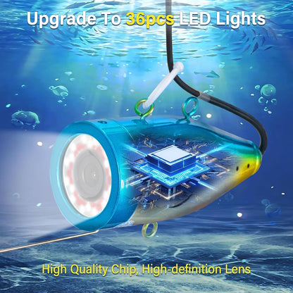 WOSHIJIE Underwater Fish Finder Camera, 7 Inch HD LCD 1080p Display, 1200TVL IP68 Waterproof with 36 Infrared White Dual Lights, Portable DVR for Boat Lake Ice Fishing