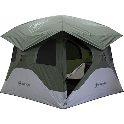 Gazelle Tents™ T4 Hub Tent, Easy 90 Second Set-Up, Waterproof, UV Resistant, Removable Floor, Ample Storage Options, 4-Person, Alpine Green, 94" x 94" x 78", GT400GR