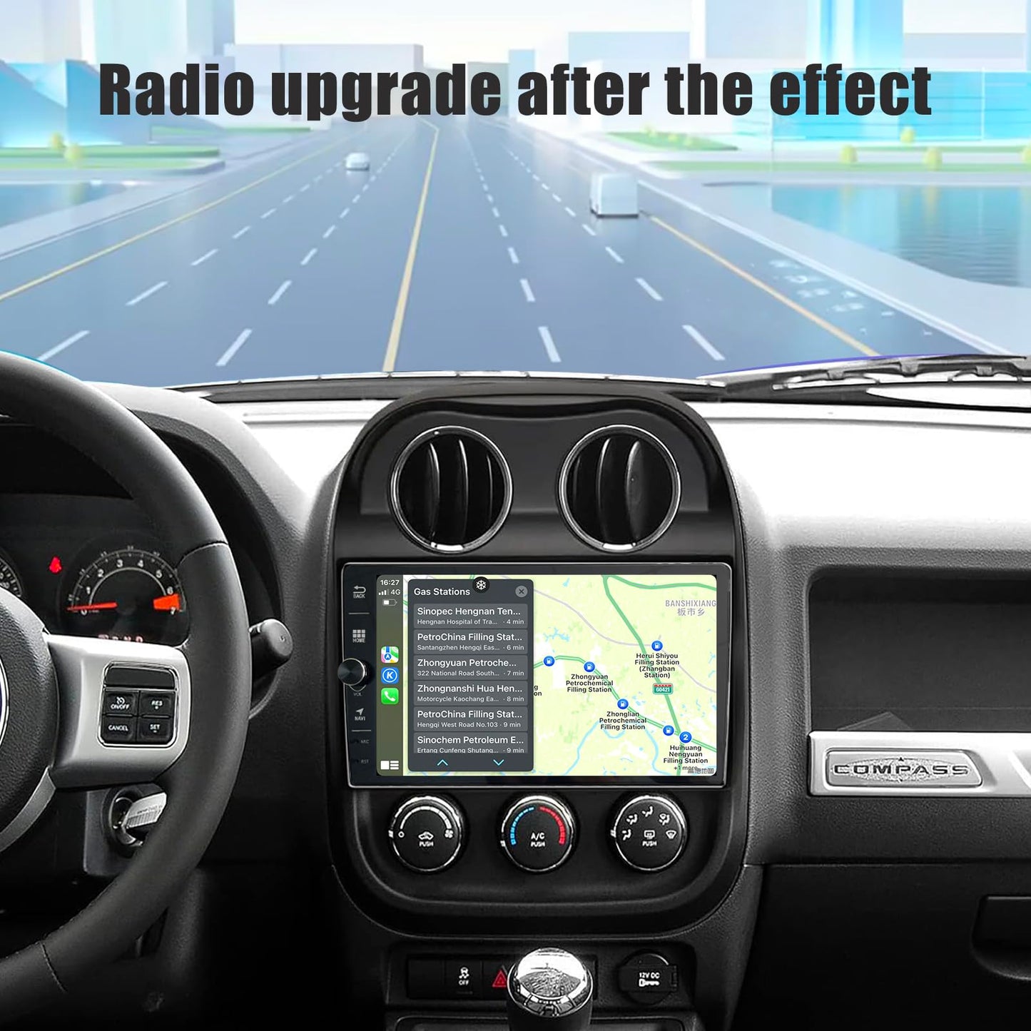 for Jeep Compass Patriot 2010-2016 Android 14.0 Radio Stereo with Control knob Head Unit 10.1-Inch HD Touch Screen with Android Auto CarPlay 5G WiFi GPS Navigation Bluetooth DSP Backup AHD Camera
