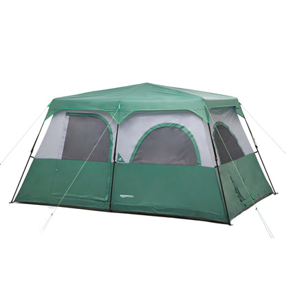 Amazon Basics 10-Person Instant Camping Tent with Rainfly, Easy Setup, Weather-Resistant, for Family Camping and Hiking, Mesh Windows, Ventilation, Storage Pockets, Green