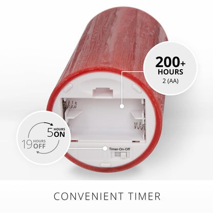 Luminara Selenite Looking Flameless Candle, Holiday Red 3" x 6.5", Battery Operated Real Wax Moving Flame LED Pillar w/Timer, Home Decor Unscented
