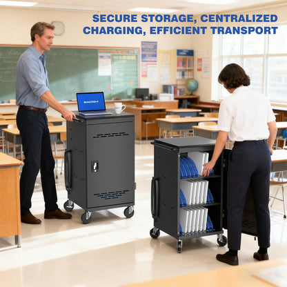 Pochar 30 Devices Laptop Charging Cart for Chromebook, iPad, 14'' Tablets - Charging Storage Cart for Classroom with Cable Management & Grounding Protection, Assembly Required