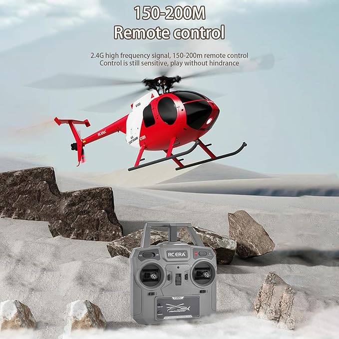 C189 Remote Control Helicopter 2.4G 6CH UAV 1:28 Brushless Motor RC Helicopter Single Blade Flybarless Remote Helicopter RTF with Optical Flow Localization 3 Battery - Red