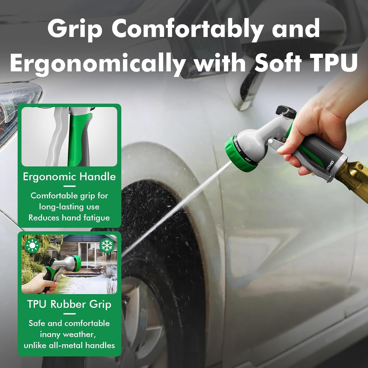 RESTMO Heavy Duty Metal Garden Hose Nozzle - 7 Adjustable Spray Patterns for Efficient Watering & Cleaning