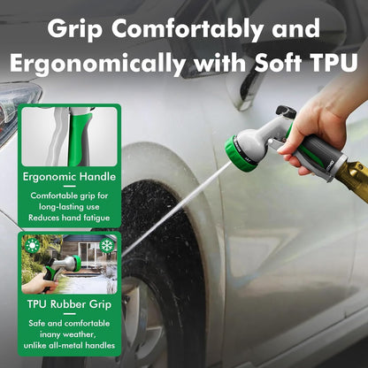 RESTMO Heavy Duty Metal Garden Hose Nozzle - 7 Adjustable Spray Patterns for Efficient Watering & Cleaning