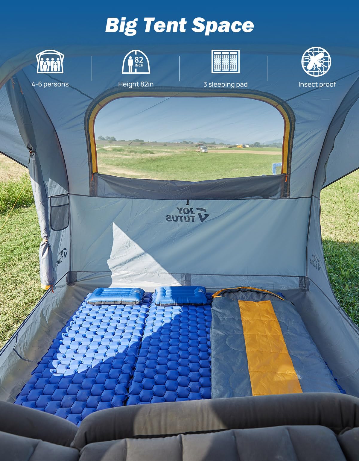 JOYTUTUS SUV Tent for Camping with Rainfly, Double Door Design Car Tent with Aluminum Poles, SUV Tailgate Tent with Waterproof PU2000mm Double Layer for 4-8 Person, Orange