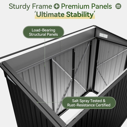 Aoxun 7.5'x4' Triple Door Shed Outdoor Storage Shed with Three Lockable Door Metal Storage Cabinet with Slopping Roof for Tools Bicycles Storage for Garden, Backyards (Black)