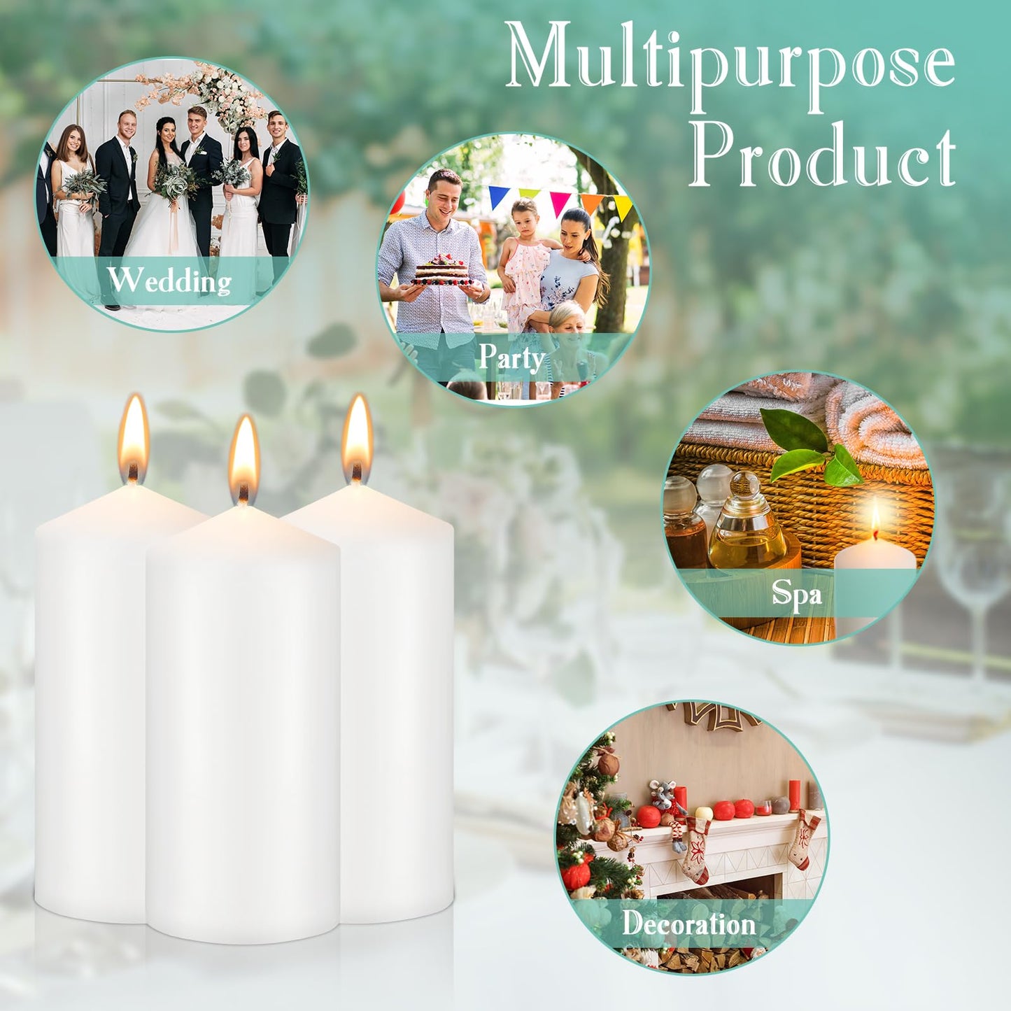 MTLEE 20 Pack White Pillar Candles Bulk, 2.7 x 5.1 Inches 50 Hour Long Burning Dripless Unscented Smokeless Wax Pillar Candles Set for Wedding Birthday Parties Dinner Church Home Emergency