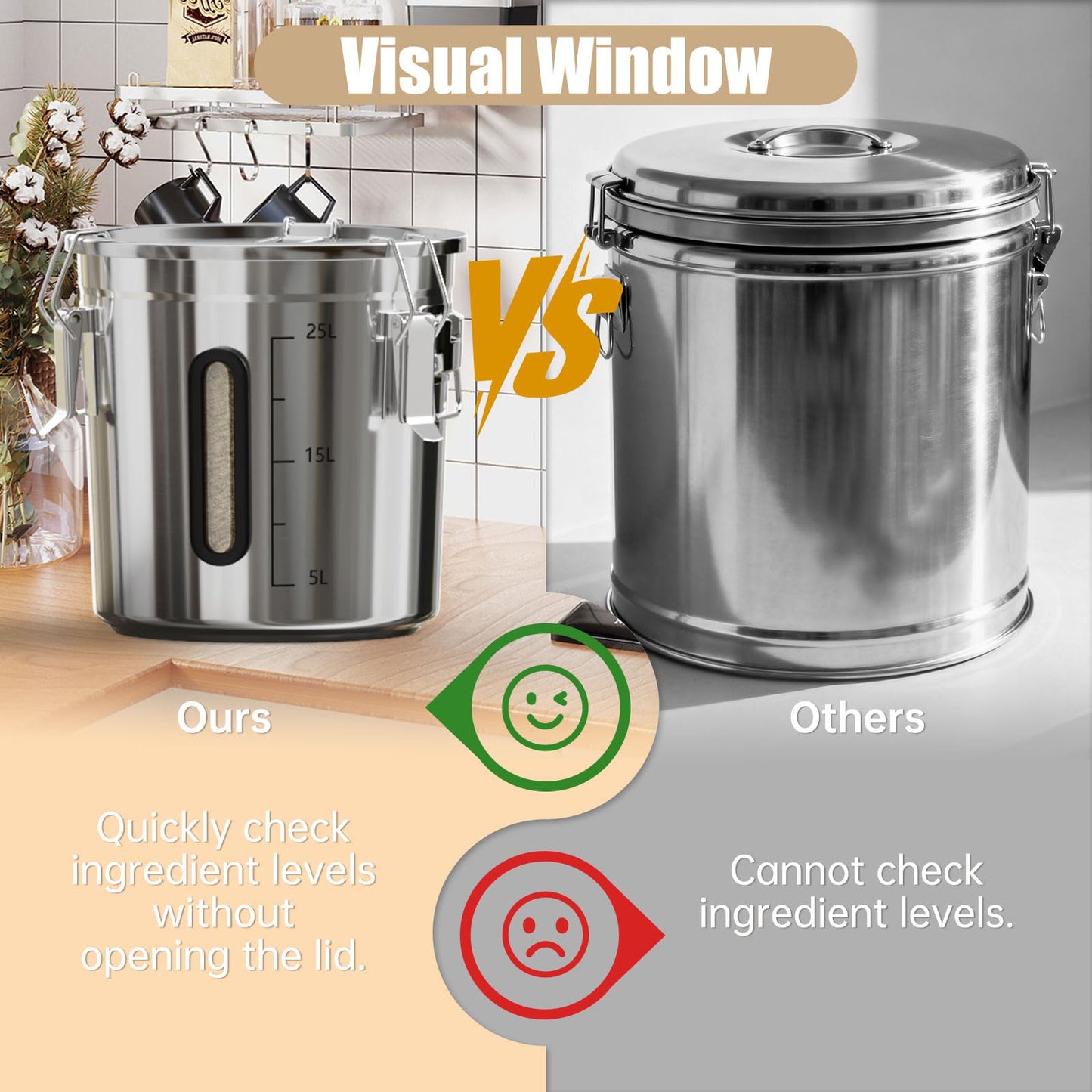 Domart 3 pcs 12/21/33L Stainless Steel Airtight Canister with Lid and Locking Clamp, 3.2/5.5/8.7 Gal Storage Container for Rice/Flour/Grain/Pet Food, for Kitchen/Pantry/Restaurant