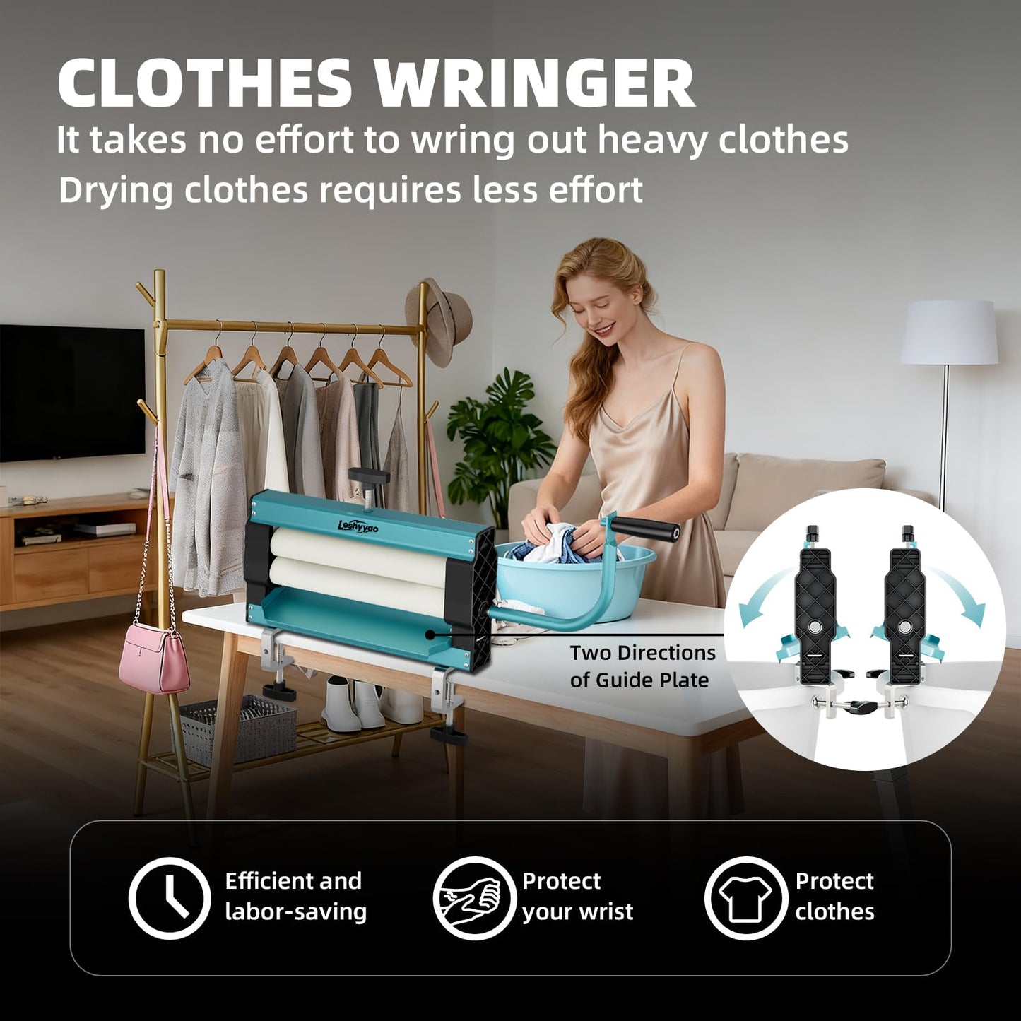 Clothes Wringer - Manual Hand-Crank Rotary Heavy-Duty Dryer with Thick Drum to Remove Moisture from Towels, Jeans, and Suede - Portable for Off-Grid, RV Camping, Emergency Prep