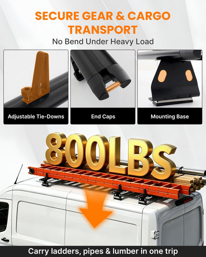 MELIPRON Aluminum Van Roof Rack Fit for Ford Transit, Ram Promaster, Nissan NV, No Drill Cargo Van Ladder Rack, Aerodynamic Quiet T-Slot 3 Crossbars, Black