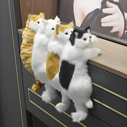 Realistic Furry Kitty,Nightstand Decor,Simulation Hanging Cat,Cat Figurines,Cat Gifts for Women,Home Office Car Decoration,Realistic Plush Kitty,Synthetic Fur,Handmade Lifelike Cat Statue (Yellow)