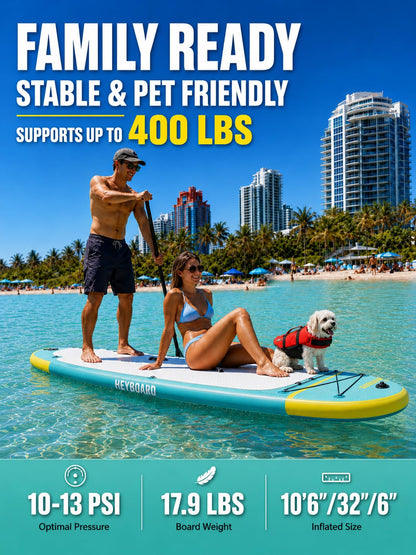 HEYBOARD Inflatable Stand Up Paddle Board 10'6"×32"×6" Standup Paddleboard with Premium SUP Accessories & Backpack, Non-Slip Deck, Waterproof Bag, Leash, Paddle, Hand Pump, Mint Green