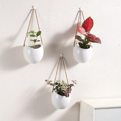 Kvetto Set of 3 Small Ceramic Wall Vases - Hanging Planters for Plants & Flowers, Indoor Wall Decor