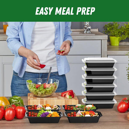Regine Switzerland 32 oz Meal Prep Containers - 50 Pack, Reusable, Leakproof, Microwave & Dishwasher Safe, Black