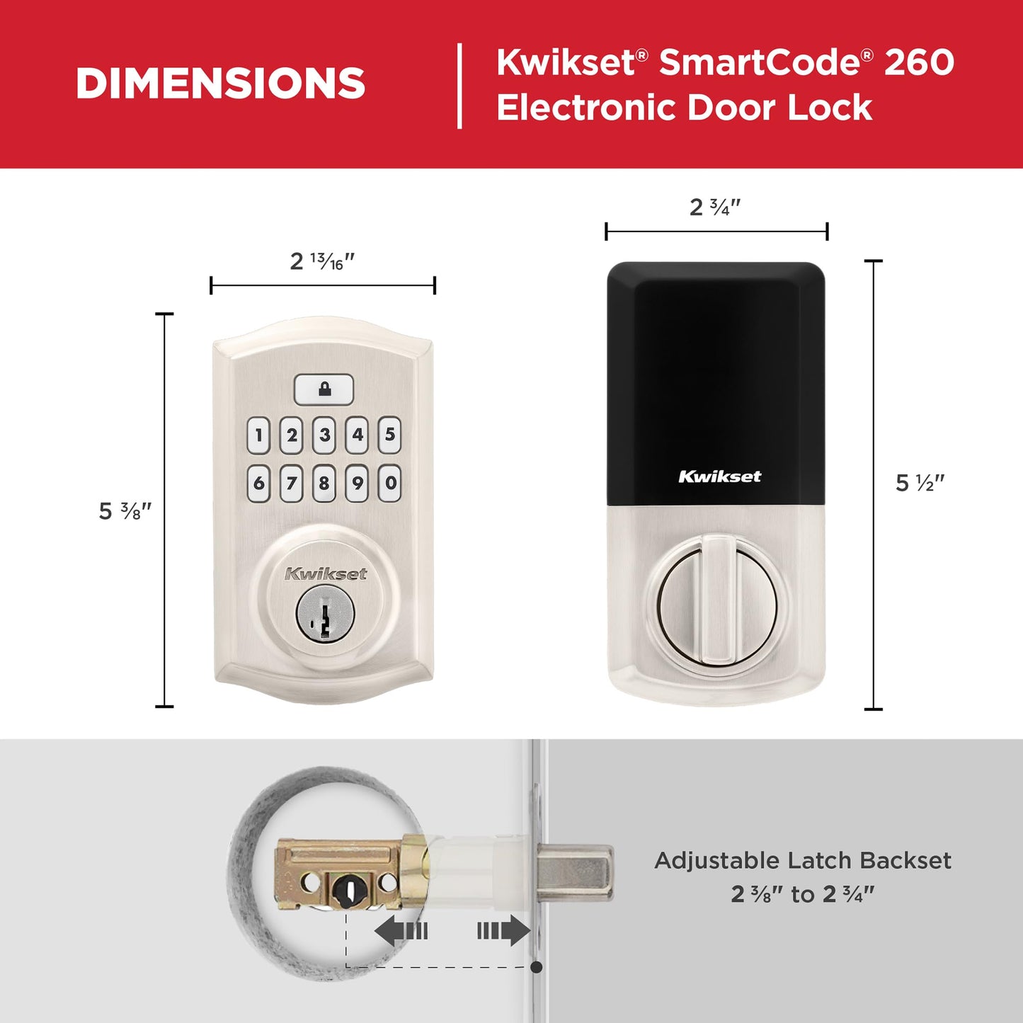 Kwikset SmartCode 260 Keyless Entry Electronic Keypad Deadbolt Door Lock with Auto-Lock, Custom User Codes, Advanced Security in Satin Nickel Contemporary