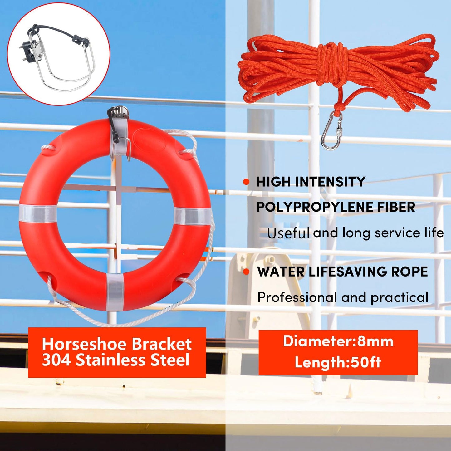 Life Ring,28" Boat Safety Throw Rings,Life Buoy with Reflective Tape & Grab Lines,Orange Life Preserver Rings Saving Ring,Include Water Floating Life Saving Rope and Horseshoe Bracket