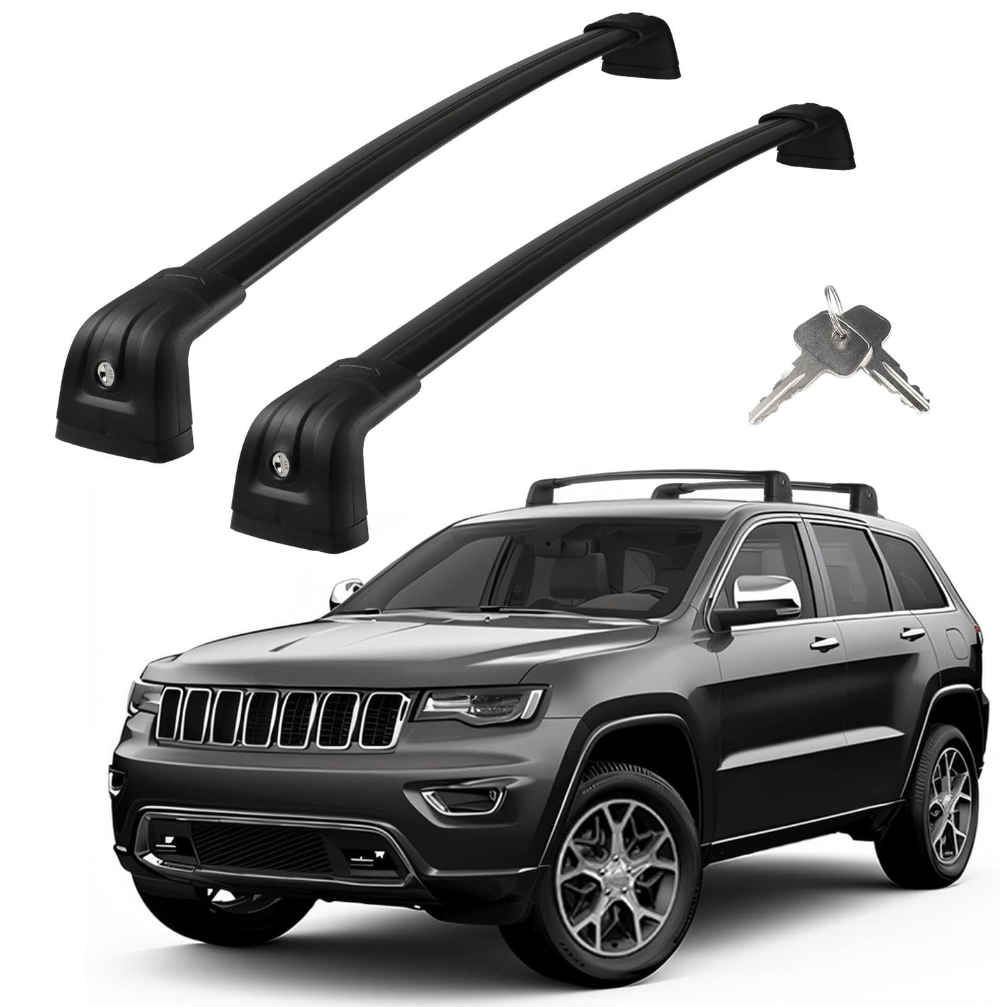 Roof Rack Cross Bars Compatible with Jeep Grand Cherokee Altitude & SRT & Trackhawk with Roof Black Moldings 2011-2022, Adjustable Aluminum 300 LBS Anti-Theft Lock Crossbar for Bike, Snowboard,Luggage