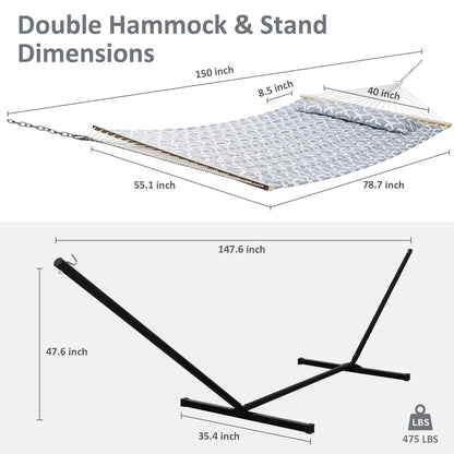 SUNCREAT Double Portable Hammock with Stand Included and Hammock Storage Bag Heavy Duty Hammock Cover