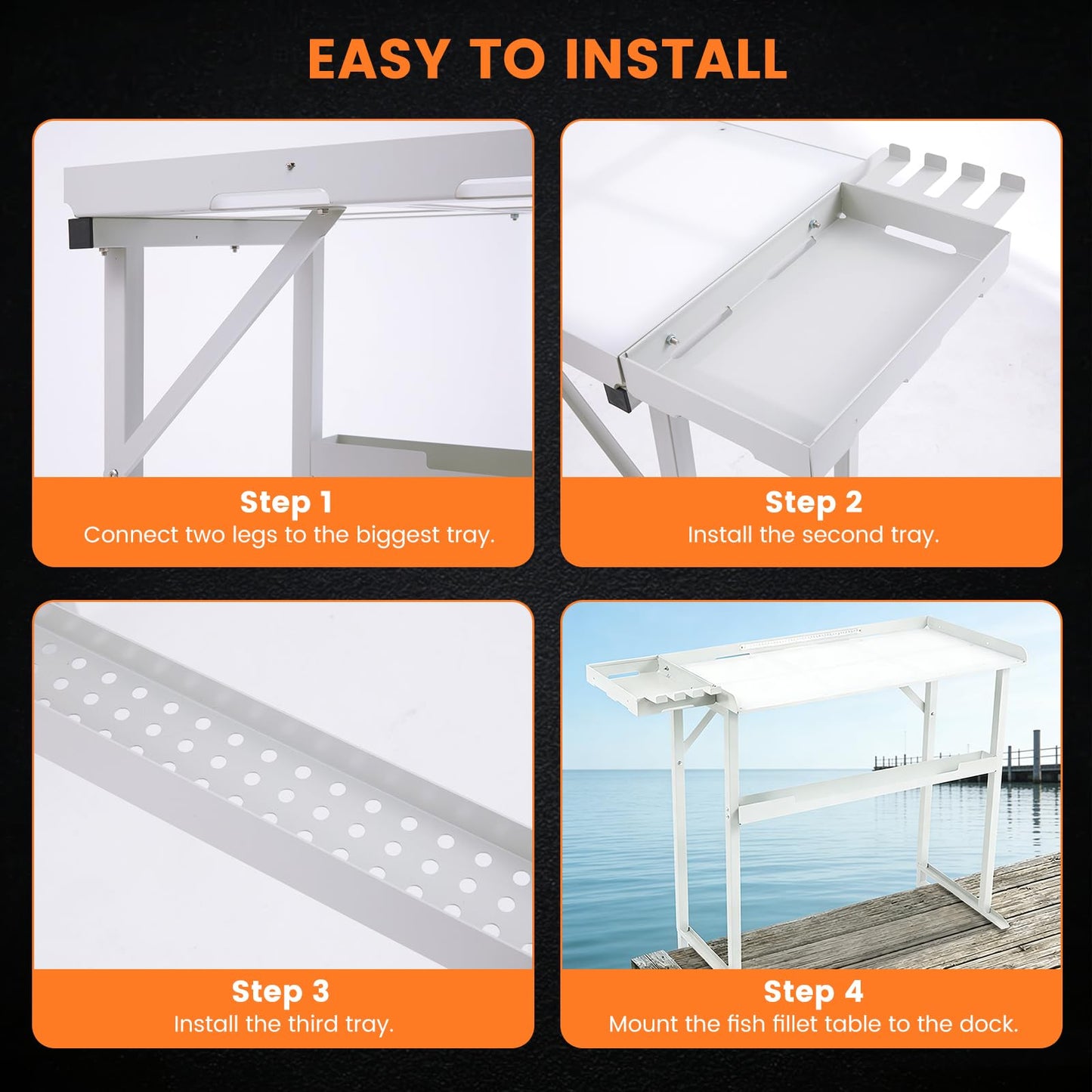 YeeJinHong Heavy-Duty Dock-Mounted Fish Fillet Table, Fish Cleaning Table with HDPE Cutting Board, Measure Mark, Storage Box, Knife Grooves