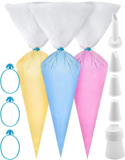 Weetiee Pastry Bag - 100 Pieces 16 Inch [Extra Thick] Disposable Piping Bags Set with 8 decorating tips, 1 coupler and 3 Bag Ties for Cake Decorating Royal Frosting
