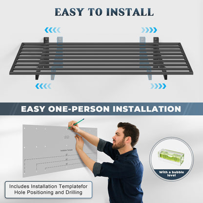 Jusgym 2-Pack 2x4ft Garage Shelving Wall Mounted, Heavy Duty Garage Wall Shelving with Hooks, 500 lbs Capacity Industrial Storage Shelves for Garage Organization