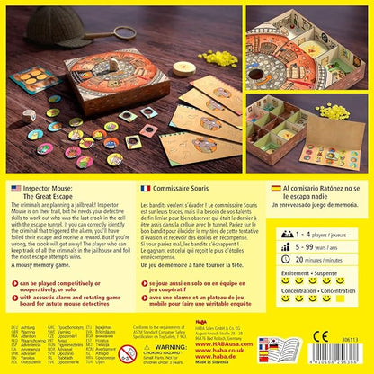HABA Inspector Mouse: The Great Escape - Detective Board Games for Family Night Cooperative Memory Games for Ages 5+ Includes 3D Playing Board with Fun Sounds