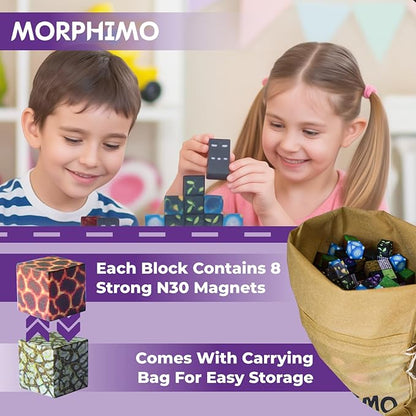 450 PCS Magnetic Building Blocks Set - Big STEM &amp Sensory Toy for Kids - Stacking Magnets - Instruction Book &amp Fabric Storage Bag - Shared Play Toy for Siblings &amp Friends