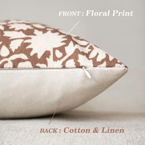 Foindtower Decorative Floral Throw Pillow Covers - Set of 2 Boho Accent Cushions | 18x18 Inch Light Orange Brown