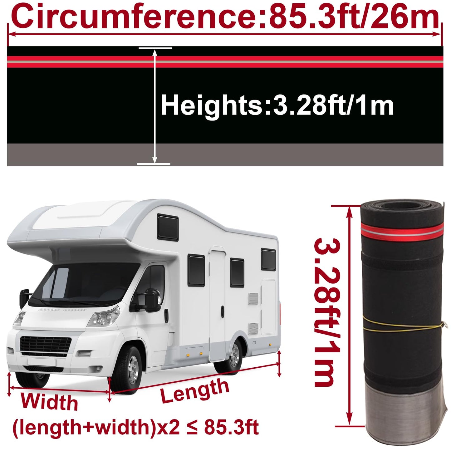 RV Skirting for Travel Trailer, RV Skirting for 5th Wheel, Trailer Skirting for Mobile Home Exterior with Tightly Metal Plates, Convenient Wheel Rv Cover for Garden,Outdoor, Yard (3.28x85.3 ft)