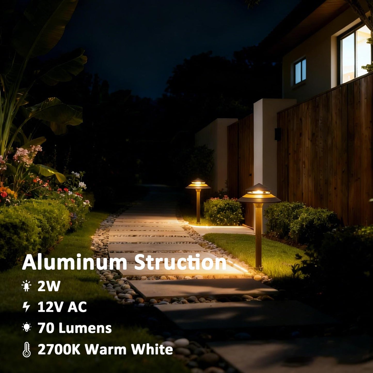 LL LIGHTING LIVING 12V Low Voltage Landscape Path Lights 6PK 2W 70LM LED Pathway Lights 2700K Warm White Durable Aluminum 2-Tier Tower Lights with Replaceable E12 Bulb IP65 Waterproof Gray