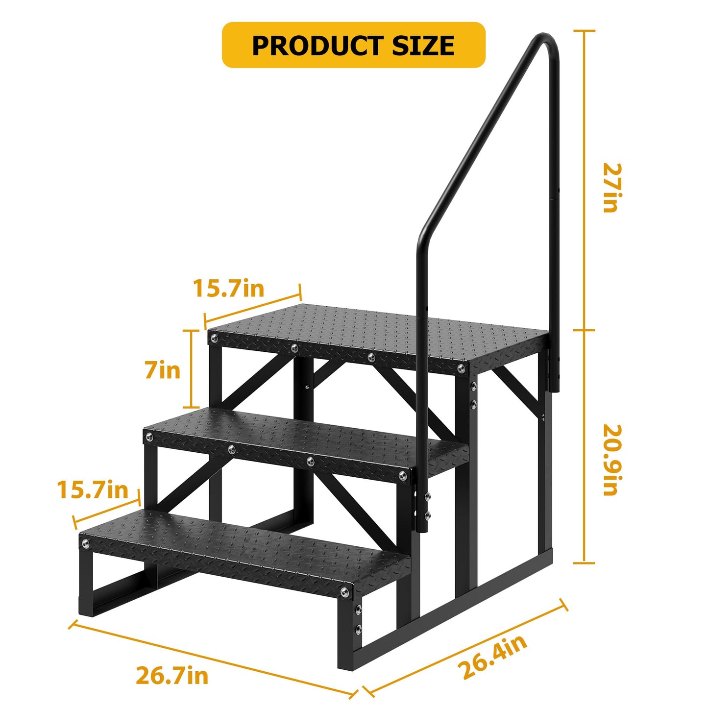 COZONY RV Steps with Handrail 3 Step, Anti-Slip Panel, 660lb Capacity RV Stairs, Portable Trailer Ladder for Outdoor, Camping, Travel, Hot Tub