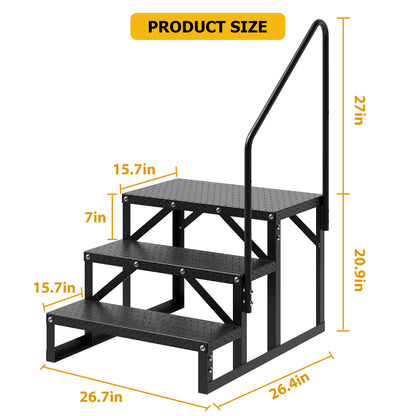 COZONY 3 Step RV Steps, RV Stairs with 2 Handrails & Anti-Slip Panel, 660lb Capacity Hot Tub Steps, Portable Trailer Ladder for Mobile Home, Outdoor, Camping, Travel, Porch, SPA, Pool