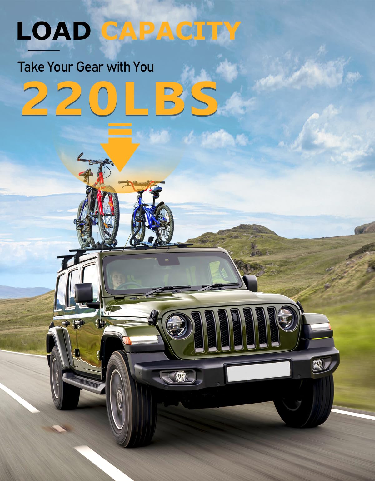 Tuyoung Roof Rack Cross Bars Lockable Compatible with Jeep Wrangler JK JL Gladiator JT 2007-2026, 2 & 4 Door 220lbs Heavy Duty Aluminum Crossbars Rooftop Kayak Bike Luggage Racks